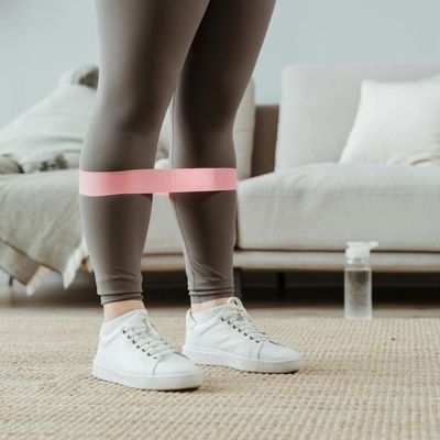 Close-up of a resistance band used in an exercise.